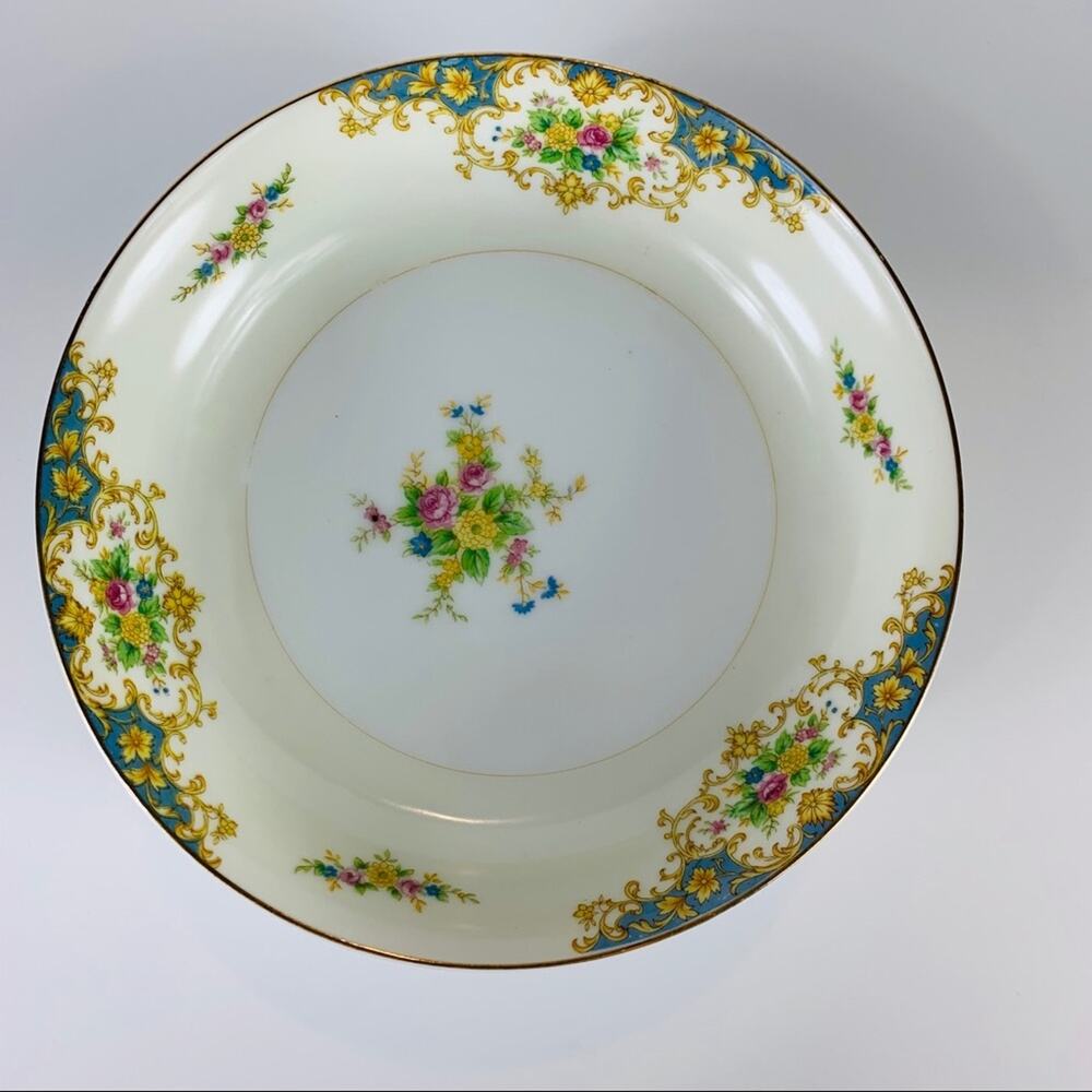 Lot 8 The Hinode Soup Bowl Blue Gold Floral 7.5”